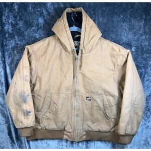Gravel Gear Tundra II Duck Canvas Work Jacket Hooded Tan 2XL Distressed